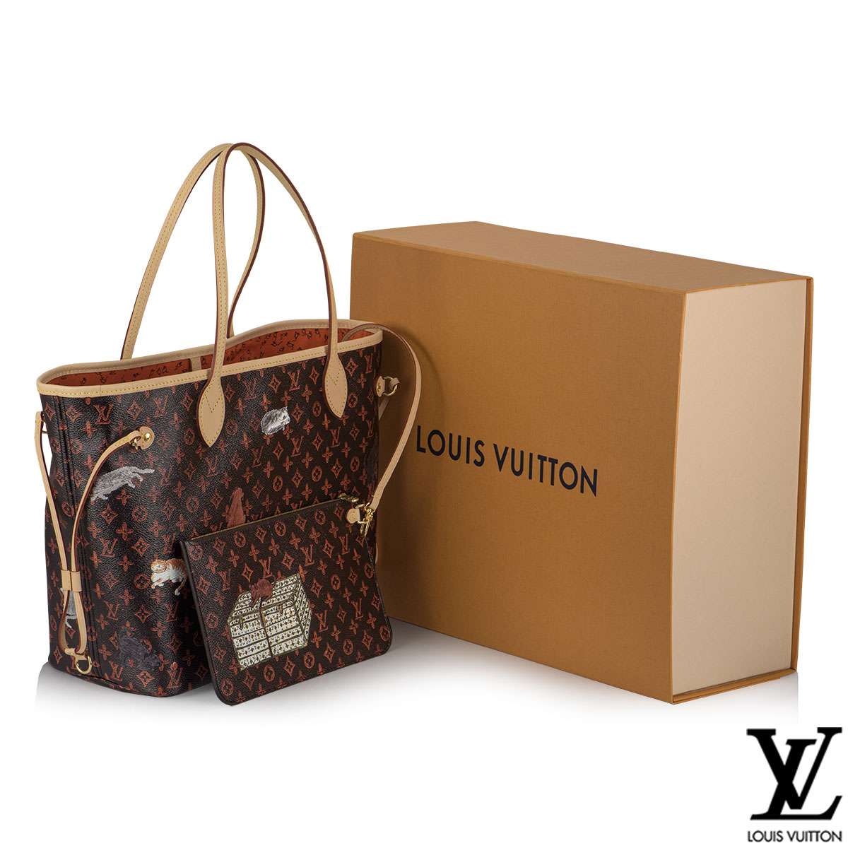 Louis+Vuitton+Neverfull+Catogram+Grace+Tote+MM+Brown+Canvas%2FLeather for  sale online